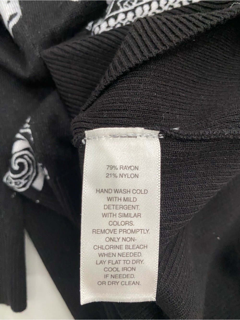 White House Black Market Black & White Paisley Knit Top with crystal buttons - Picture 3 of 4